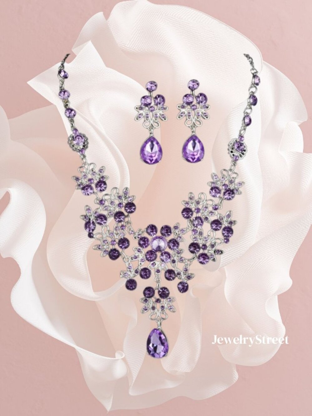 purple jewelry set necklace earrings